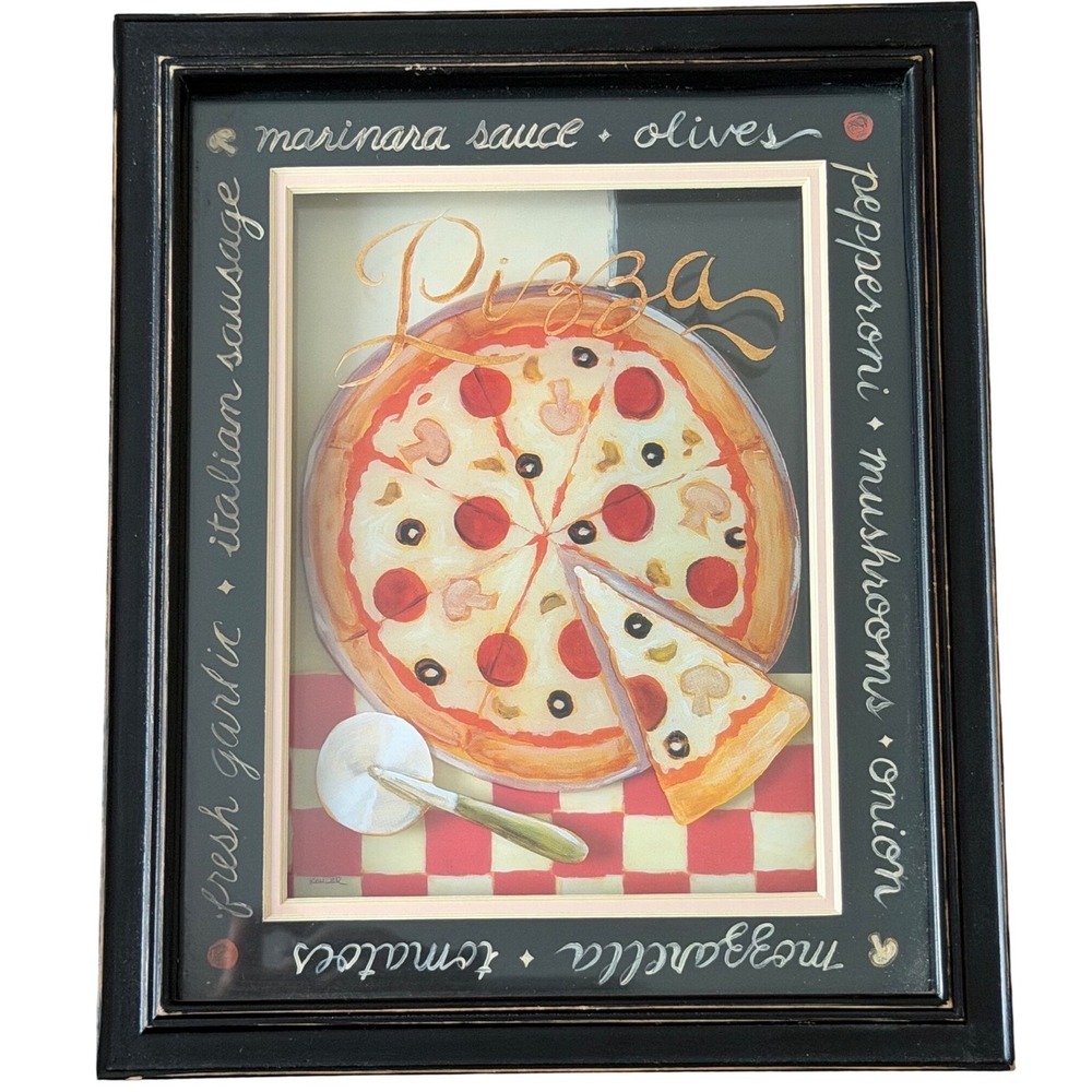 Framed Pizza Kitchen Wall Art Italian Bistro Decor Black Frame